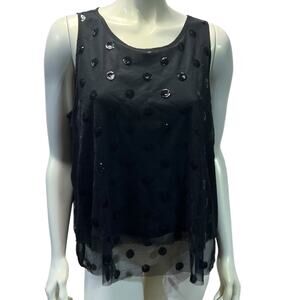 LOFT Black Sequin Polka Dot Sheer Layer Tank Top Party Evening Wear Large